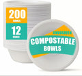 200 Count 12 oz Paper Bowls  Disposable Compostable Bowls Bulk  Heavy Duty Biodegradable Bagasse Bowl for Snacks  Soup  and Salads  White